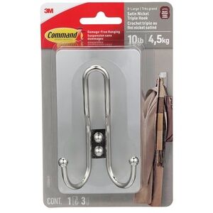 Command X-Large Satin Nickel Triple Hook